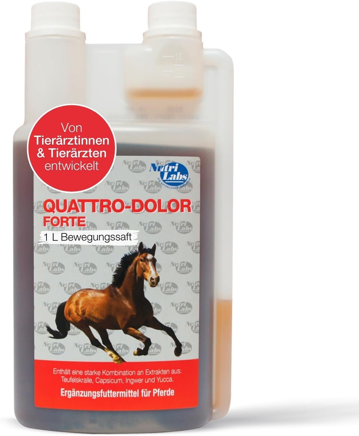 NutriLabs Quattro-Dolor Forte Exercise Juice for Horses 1 L with Turmeric, Ginger, Devil's Claw Extract and Much More - Devil's Claw Horse - Horse Dietary Supplement - Movement Horses