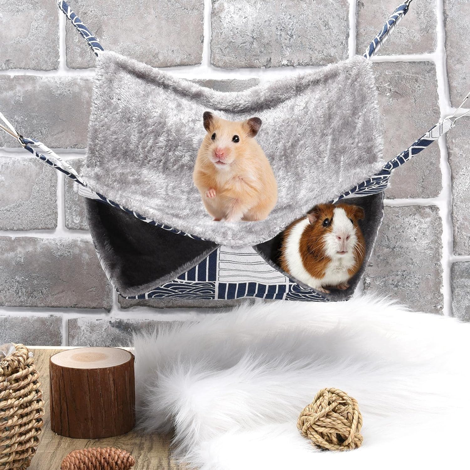 olyee Pack of 2 Guinea Pig Hammock, Hammock for Small Animals, Cuddly Cave Guinea Pigs, Soft and Warm Pets Cage, Pet Hammock for Hamsters, Ferret Cage, Plain